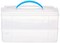 Portable Storage Bin for Tools and Craft, 14.1 x 10.5-Inch Clear BPA-Free Container, Tool Box with Stackable Trays, Microwave, Freezer and Dishwasher Safe